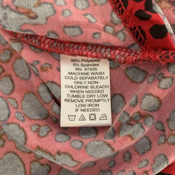 Susan Graver Womens XL Liquid Knit Blouse Animal Print Faux Wrap 3/4 Sleeve Red - Picture 9 of 11